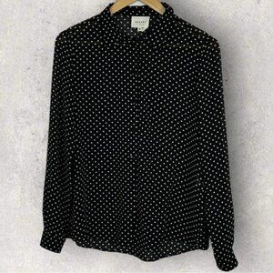 Sezane Black Tomboy Shirt Sheer Blouse Size 36 French US 4 Polka Dot Collared